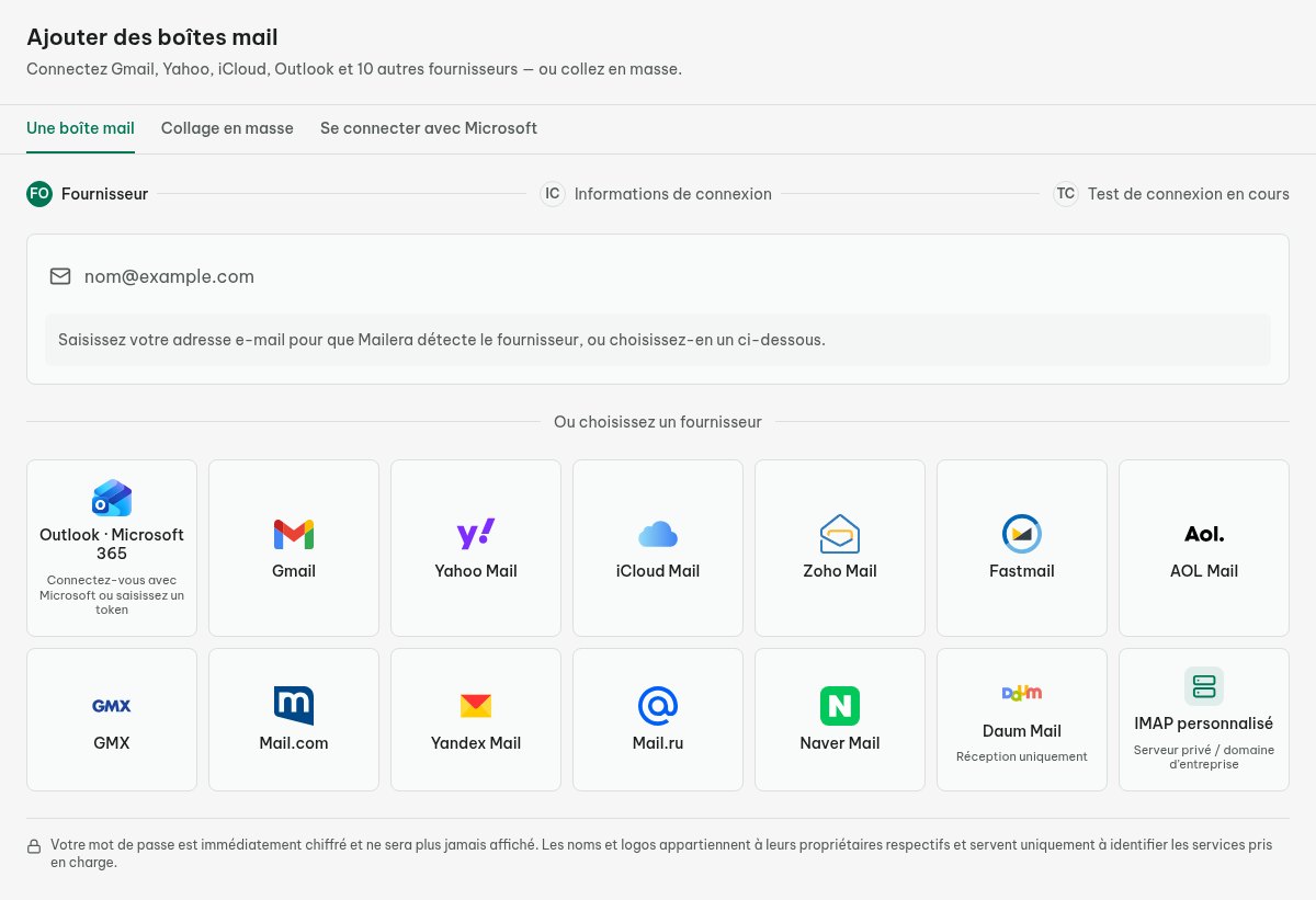 Onglet Se connecter avec Microsoft dans l’ajout d’une boîte Mailera.